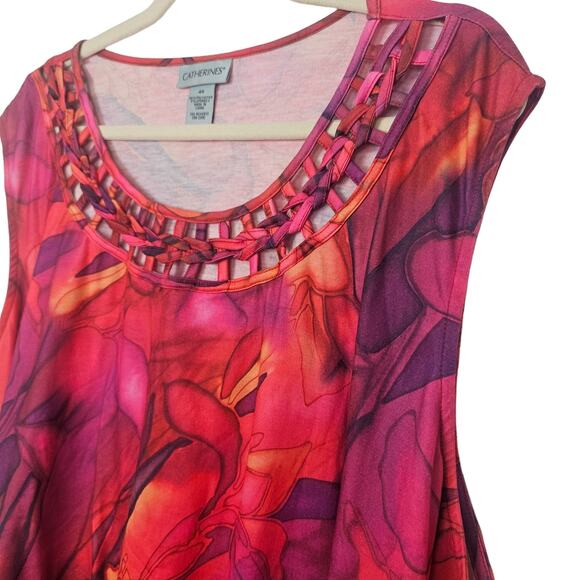 Catherines Blouse Floral Blouse Women 4X Red Sleeveless Blouse Scoop Neck Top - Picture 4 of 6